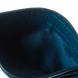 Smythson Blue Croc Embossed Leather Mara Card Holder 