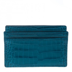 Smythson Blue Croc Embossed Leather Mara Card Holder 