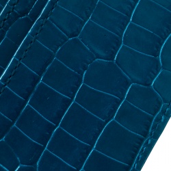 Smythson Blue Croc Embossed Leather Mara Card Holder 