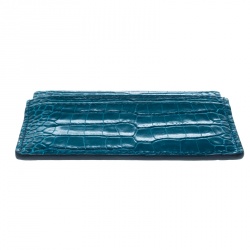 Smythson Blue Croc Embossed Leather Mara Card Holder 