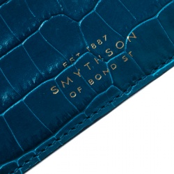 Smythson Blue Croc Embossed Leather Mara Card Holder 