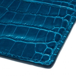 Smythson Blue Croc Embossed Leather Mara Card Holder 