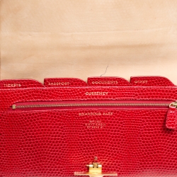 Smythson Red Lizard Embossed Leather Panama Marshall Travel Organizer