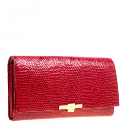 Smythson Red Lizard Embossed Leather Panama Marshall Travel Organizer