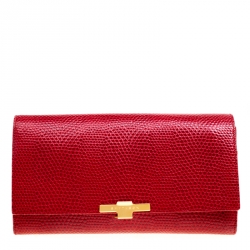 Smythson Red Lizard Embossed Leather Panama Marshall Travel Organizer