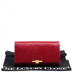 Smythson Red Lizard Embossed Leather Panama Marshall Travel Organizer