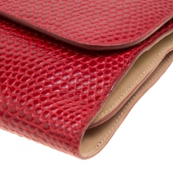Smythson Red Lizard Embossed Leather Coin Organizer Clutch