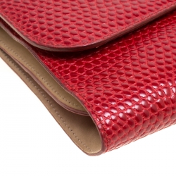 Smythson Red Lizard Embossed Leather Coin Organizer Clutch