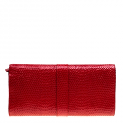 Smythson Red Lizard Embossed Leather Coin Organizer Clutch