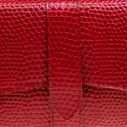 Smythson Red Lizard Embossed Leather Coin Organizer Clutch