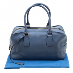 Smythson Light Blue Leather Satchel
