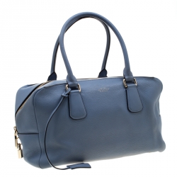 Smythson Light Blue Leather Satchel