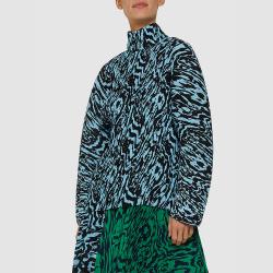 Pre Owned Solace London Blue Latia Animal Print High Neck Plisse Top UK 16