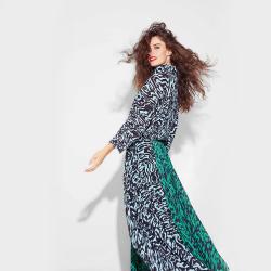 Pre Owned Solace London Blue Latia Animal Print High Neck Plisse Top UK 16