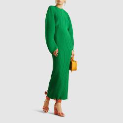 Pre Owned Solace London Green Mirabelle Plissé Batwing Maxi Dress UK 14