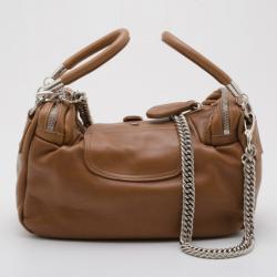 Sonia Rykiel Beige Leather Satchel with Chain Strap