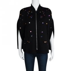 Sonia Rykiel Black Wool Zip Front Embellished Poncho Style Jacket S