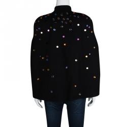 Sonia Rykiel Black Wool Zip Front Embellished Poncho Style Jacket S