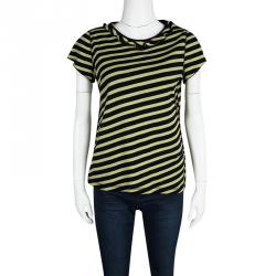 Sonia Rykiel Black and Yellow Striped Ruffle Detail Top M