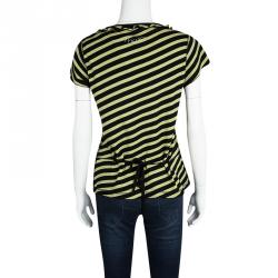 Sonia Rykiel Black and Yellow Striped Ruffle Detail Top M
