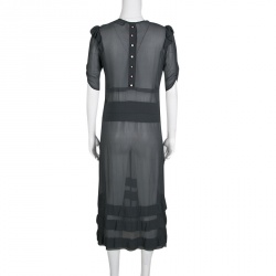 Pre Owned Sonia Rykiel Grey Silk Georgette Ruffle Detail Sheer Midi Dress S