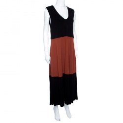 Pre Owned Sonia Rykiel Black and Burnt Orange Colorblock Knit Sleeveless Maxi Dress L