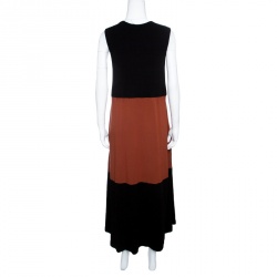 Pre Owned Sonia Rykiel Black and Burnt Orange Colorblock Knit Sleeveless Maxi Dress L