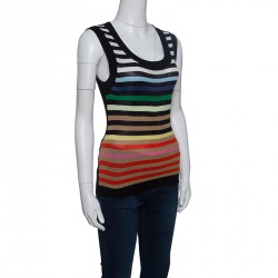 Pre Owned Sonia Rykiel Rainbow Striped Silk and Cotton Knit Sleeveless Tank Top S