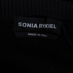 Sonia Rykiel Monochrome Diamond Pattern Wool Embellished Crew Neck Sweater L