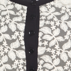Pre Owned Sonia Rykiel Black Wool Blend Floral Lace Panel Cropped Cardigan L