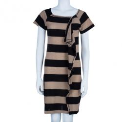 Pre Owned Sonia Rykiel Striped Ruffle Detail Wool Blend Dress XS