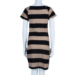 Pre Owned Sonia Rykiel Striped Ruffle Detail Wool Blend Dress XS