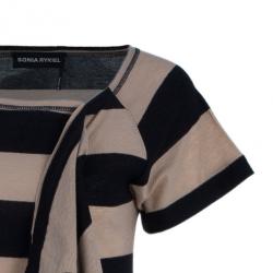 Pre Owned Sonia Rykiel Striped Ruffle Detail Wool Blend Dress XS