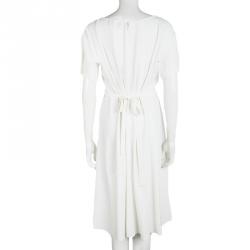 Pre Owned Sonia Rykiel Off White Pleated Tie Detail Short Sleeve Dress M