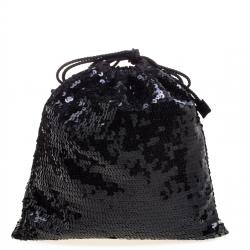 Sonia Rykiel Black Sequins Drawstring Bag