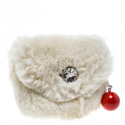 Sonia Rykiel Cream Rabbit Fur Crystal Embellished Clutch 