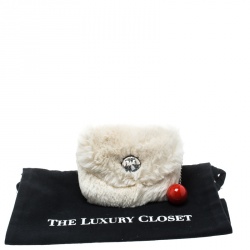 Sonia Rykiel Cream Rabbit Fur Crystal Embellished Clutch 