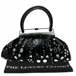 Sonia Rykiel Black Leather Studded Kisslock Frame Bag