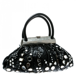 Sonia Rykiel Black Leather Studded Kisslock Frame Bag