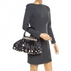 Sonia Rykiel Black Leather Studded Kisslock Frame Bag