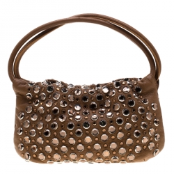 Pre Owned Sonia Rykiel Brown Leather Crystal Embellished Shoulder Bag