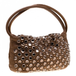 Pre Owned Sonia Rykiel Brown Leather Crystal Embellished Shoulder Bag