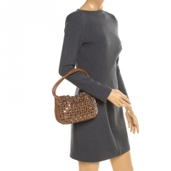 Pre Owned Sonia Rykiel Brown Leather Crystal Embellished Shoulder Bag