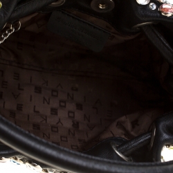 Pre Owned Sonia Rykiel Black Leather Colorful Crystal Embellished Shoulder Bag 