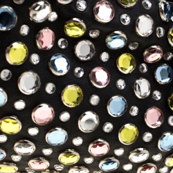 Pre Owned Sonia Rykiel Black Leather Colorful Crystal Embellished Shoulder Bag 