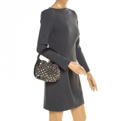 Pre Owned Sonia Rykiel Black Leather Colorful Crystal Embellished Shoulder Bag 