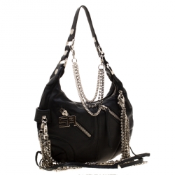 Sonia Rykiel Black Leather Multichain Embellished Small Shoulder Bag