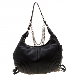 Sonia Rykiel Black Leather Multichain Embellished Small Shoulder Bag