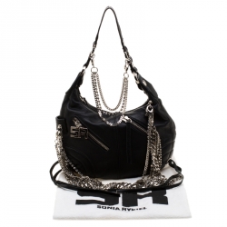 Sonia Rykiel Black Leather Multichain Embellished Small Shoulder Bag