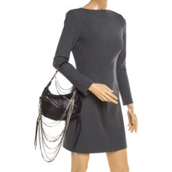 Sonia Rykiel Black Leather Multichain Embellished Small Shoulder Bag